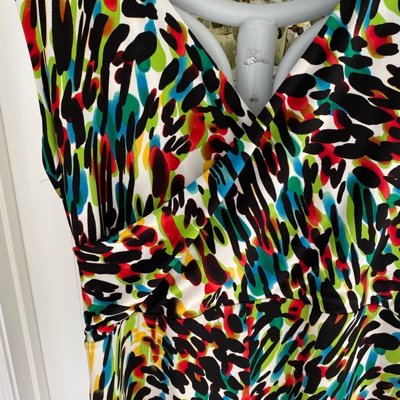 Chaus Faux Wrap Dress Low V Neck Colorful L - Picture 9 of 13